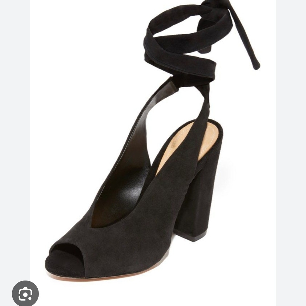 SCHUTZ Black Suede Heels with Chunky Block Heel